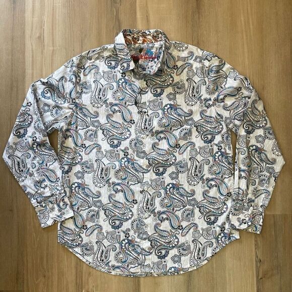 Robert Graham Atlantic Men’s Button Shirt Multicolor Paisley Print Flip Cuff M - Picture 1 of 6